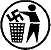 A person throwing a nazi emblem in the trash.